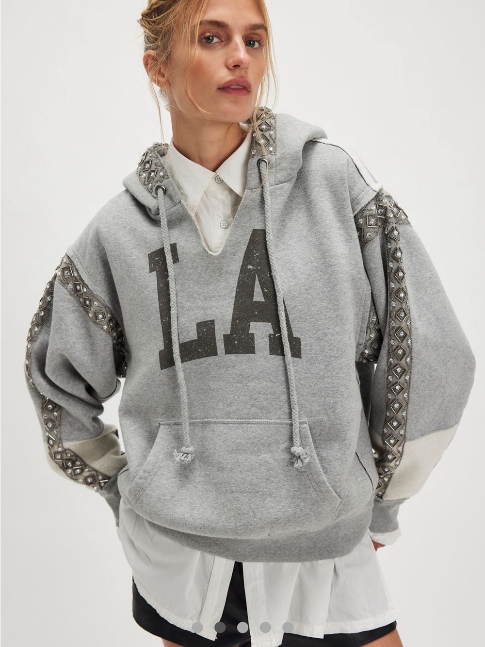 Free People Gray 'LA' Embellished Hooded Sweatshirt